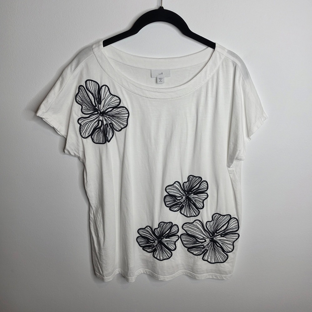 J. Jill Embroidered Floral Knit Top Women Medium Petite